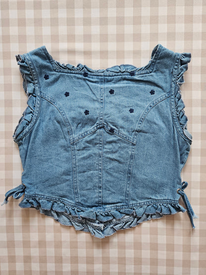Top court en jean brodé vintage - XS