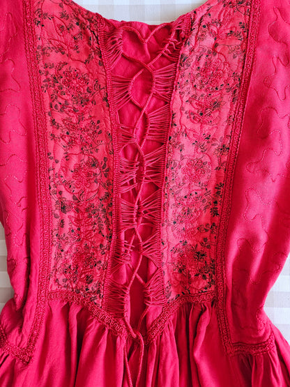 Robe longue rouge brodée fairycore - L