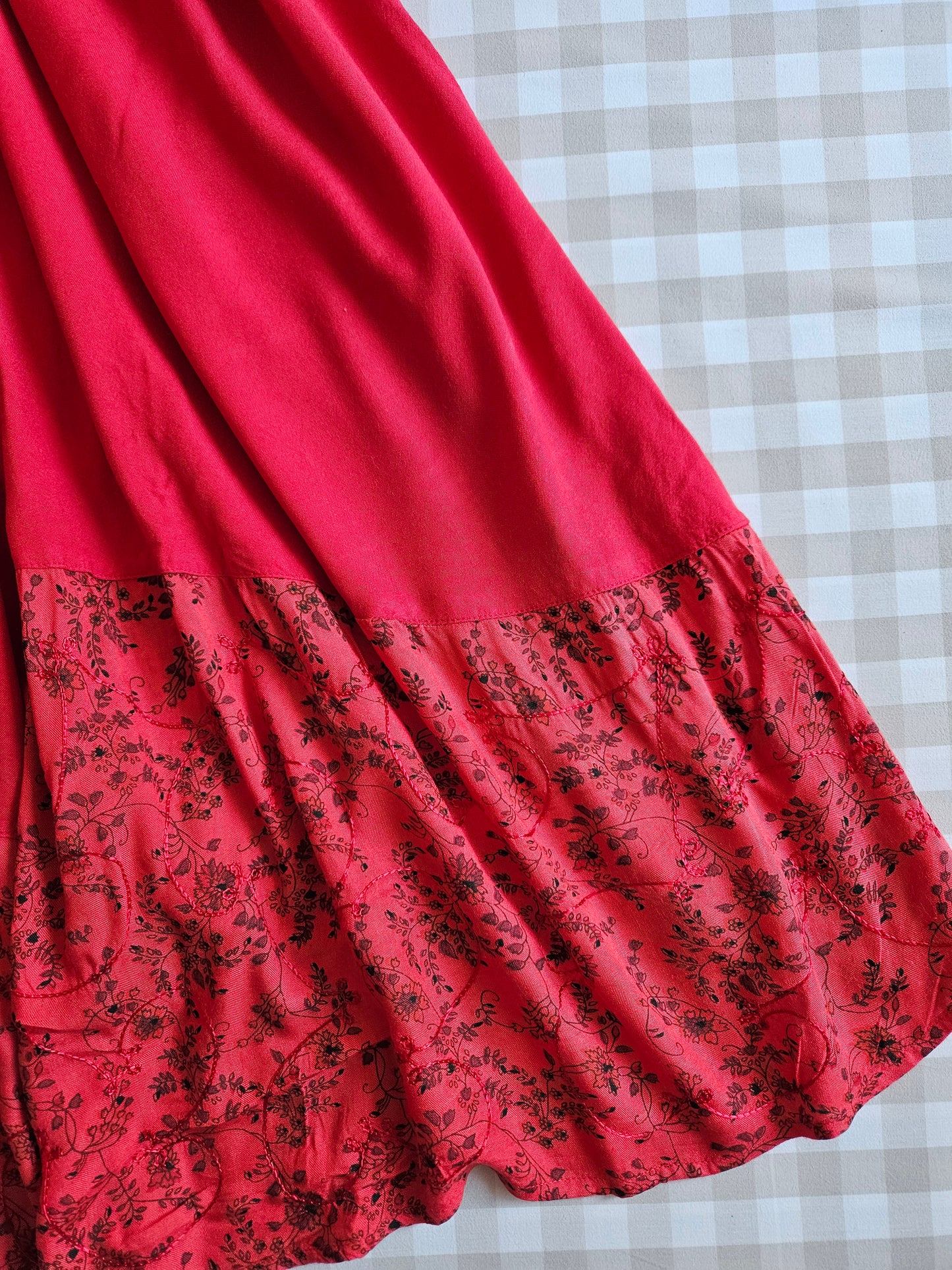 Robe longue rouge brodée fairycore - L