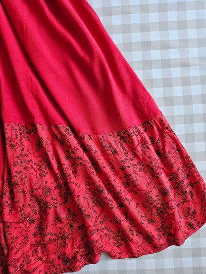 Robe longue rouge brodée fairycore - L