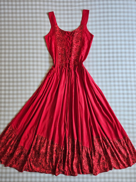 Robe longue rouge brodée fairycore - L