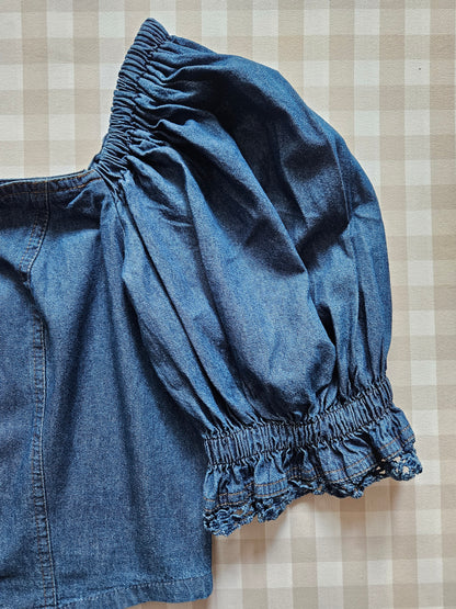 Top court bleu en coton vintage - L