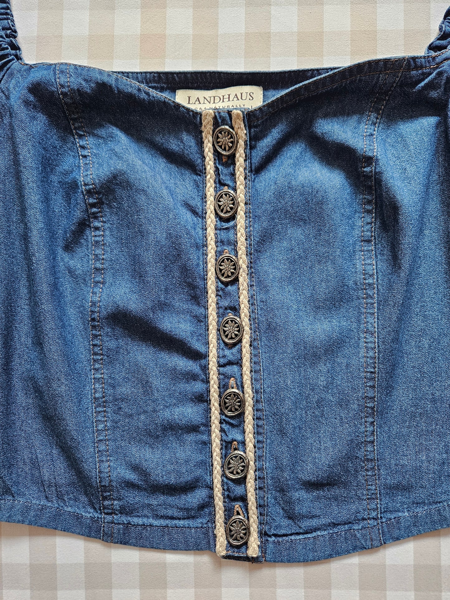 Top court bleu en coton vintage - L