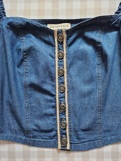 Top court bleu en coton vintage - L