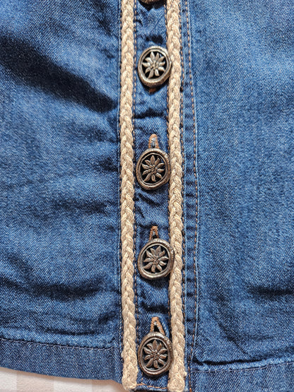 Top court bleu en coton vintage - L