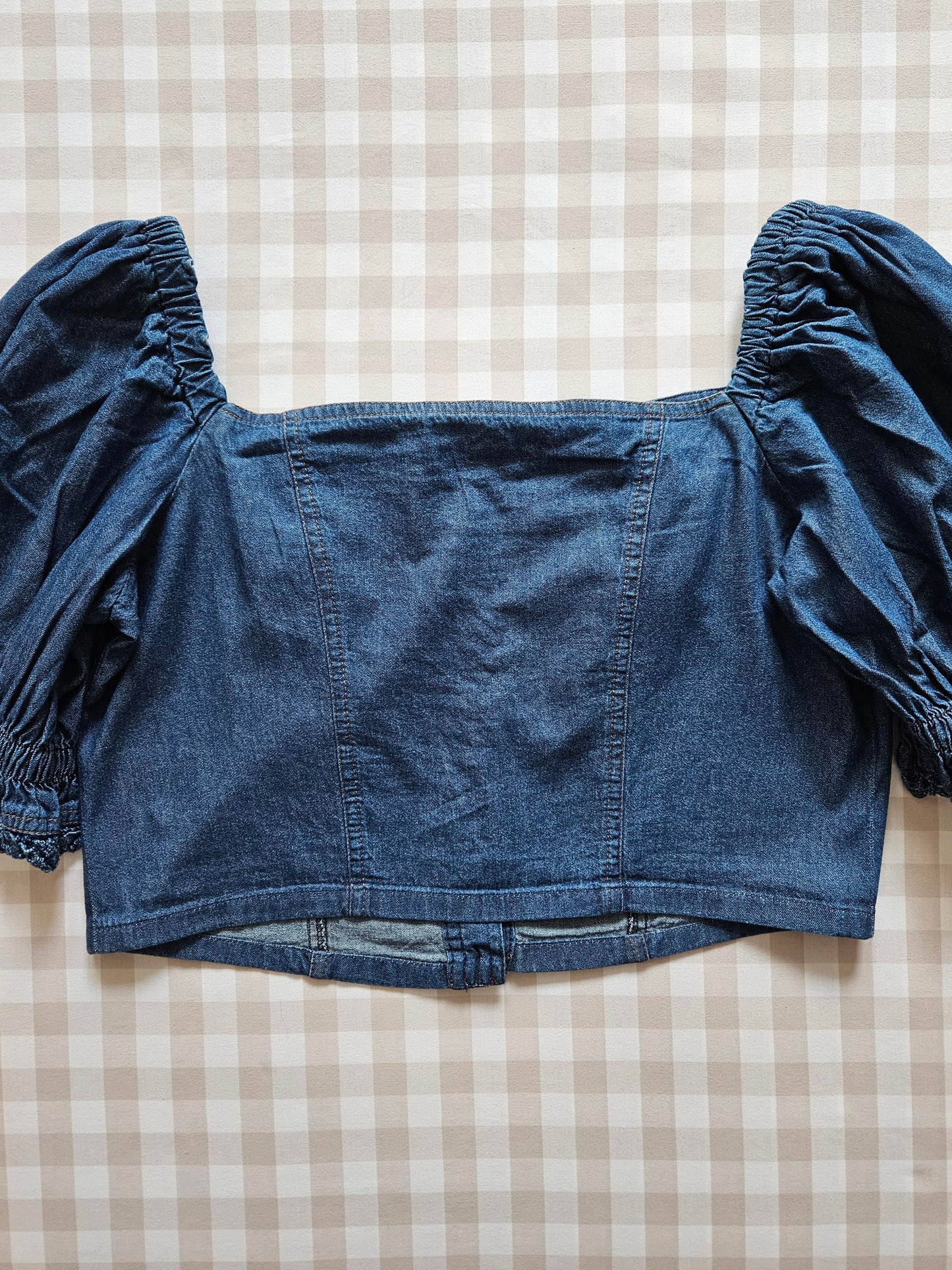 Top court bleu en coton vintage - L