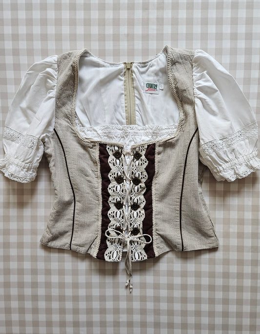 Top corset à lacets en lin vintage - XL