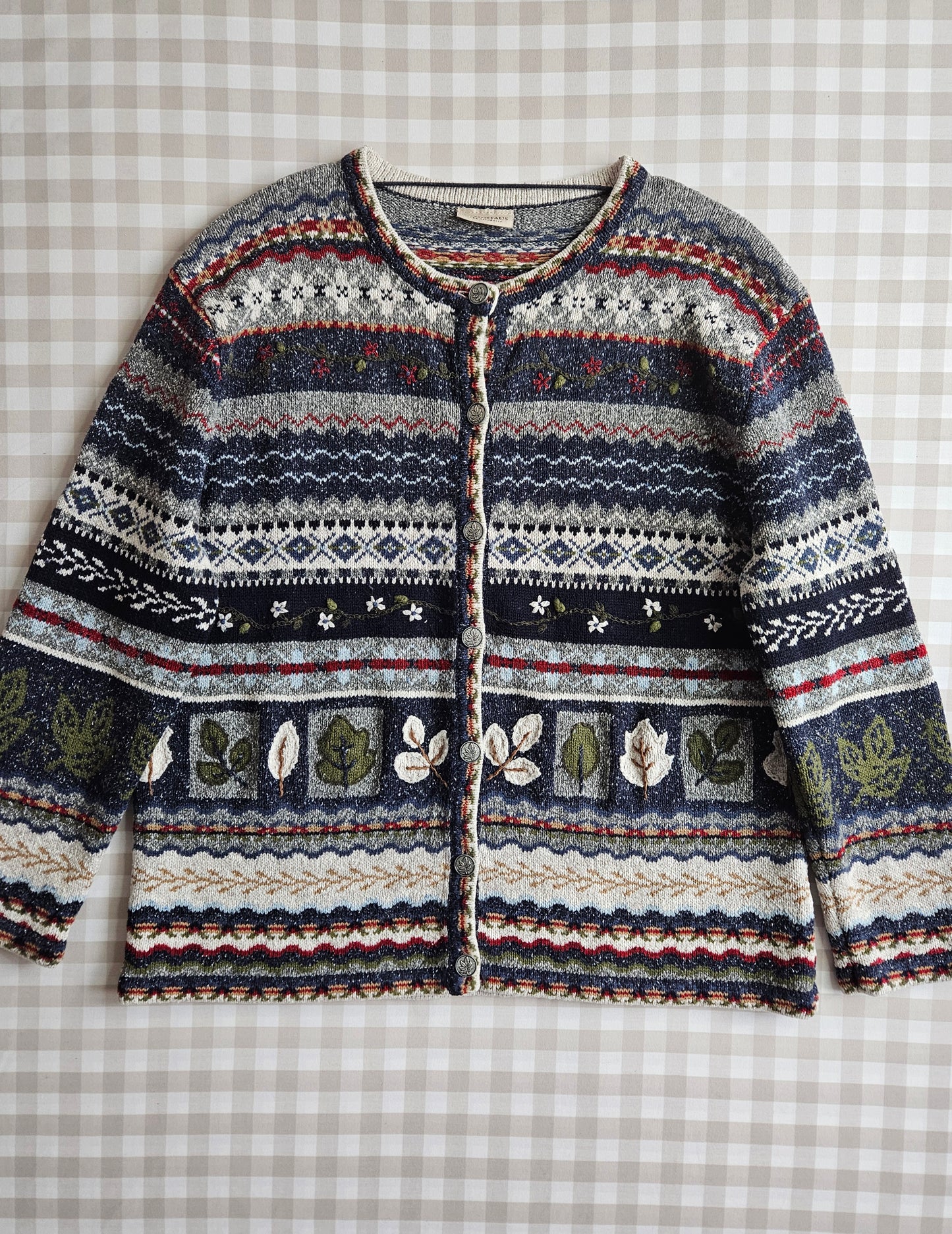 Cardigan vintage brodé à motifs - XXL