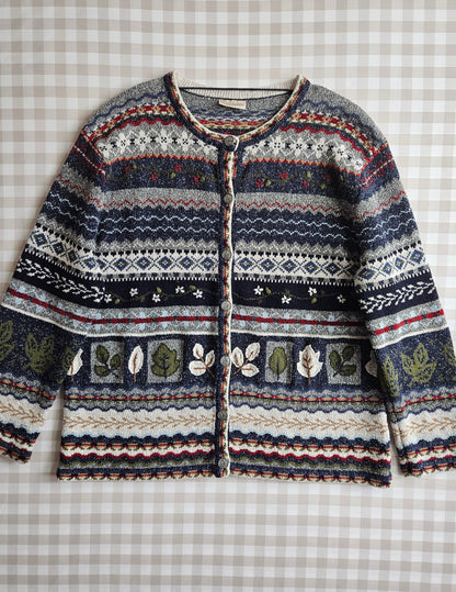Cardigan vintage brodé à motifs - XXL