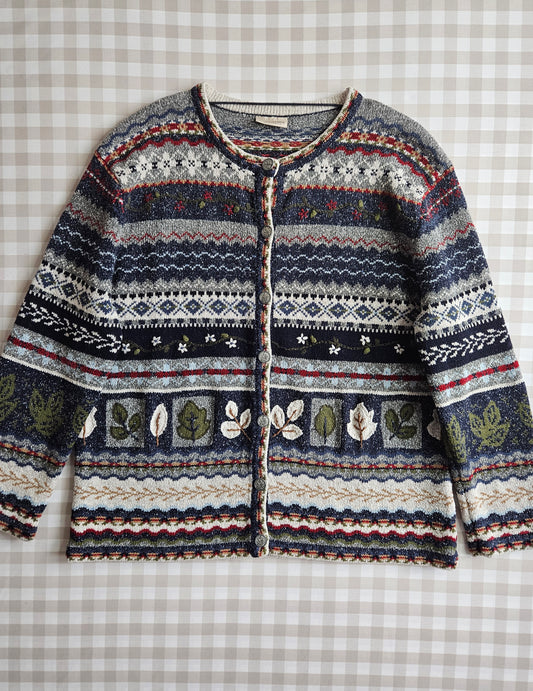 Cardigan vintage brodé à motifs - XXL