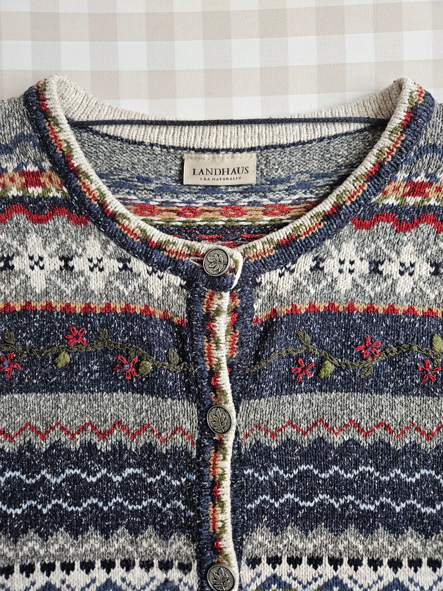 Cardigan vintage brodé à motifs - XXL