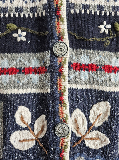 Cardigan vintage brodé à motifs - XXL