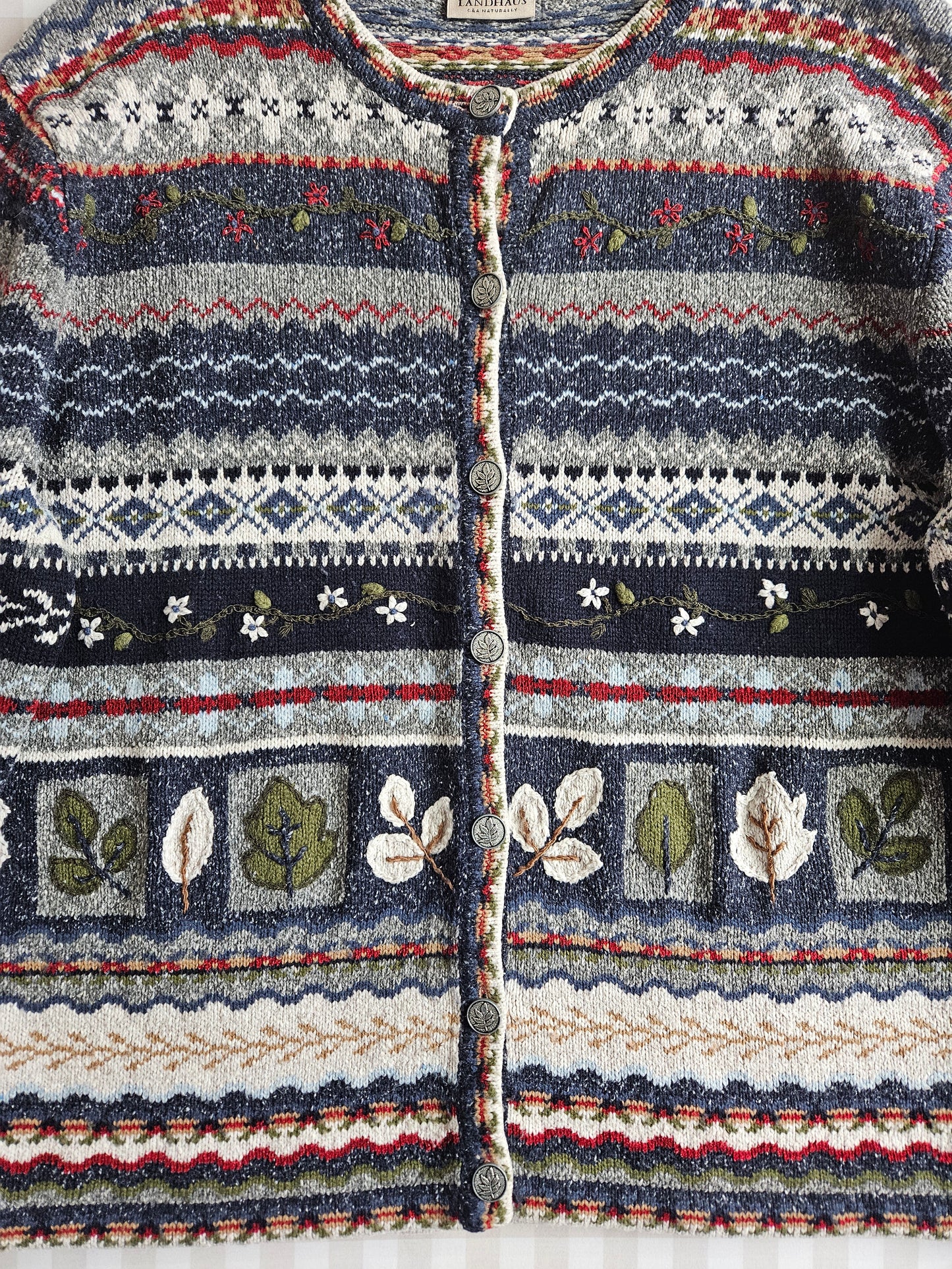 Cardigan vintage brodé à motifs - XXL