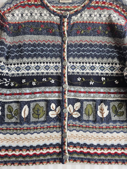 Cardigan vintage brodé à motifs - XXL
