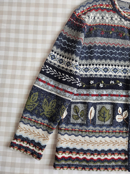 Cardigan vintage brodé à motifs - XXL