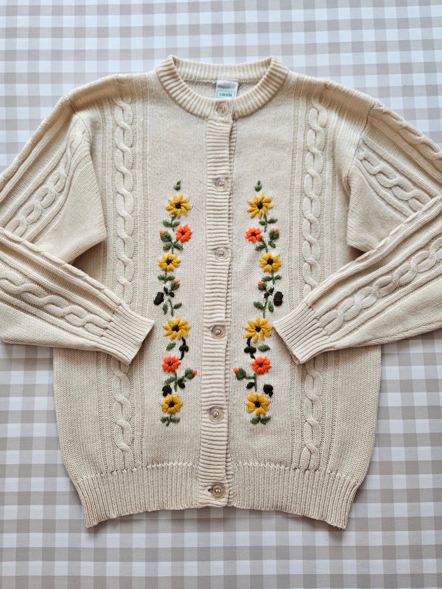Cardigan beige brodé fleurs - S/M