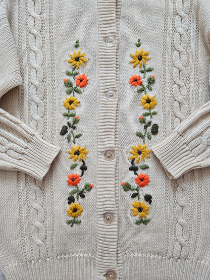 Cardigan beige brodé fleurs - S/M