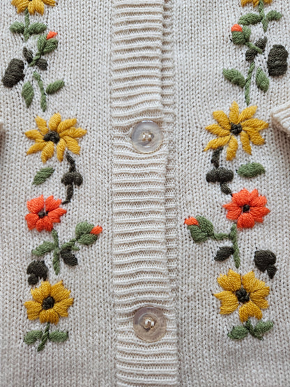 Cardigan beige brodé fleurs - S/M