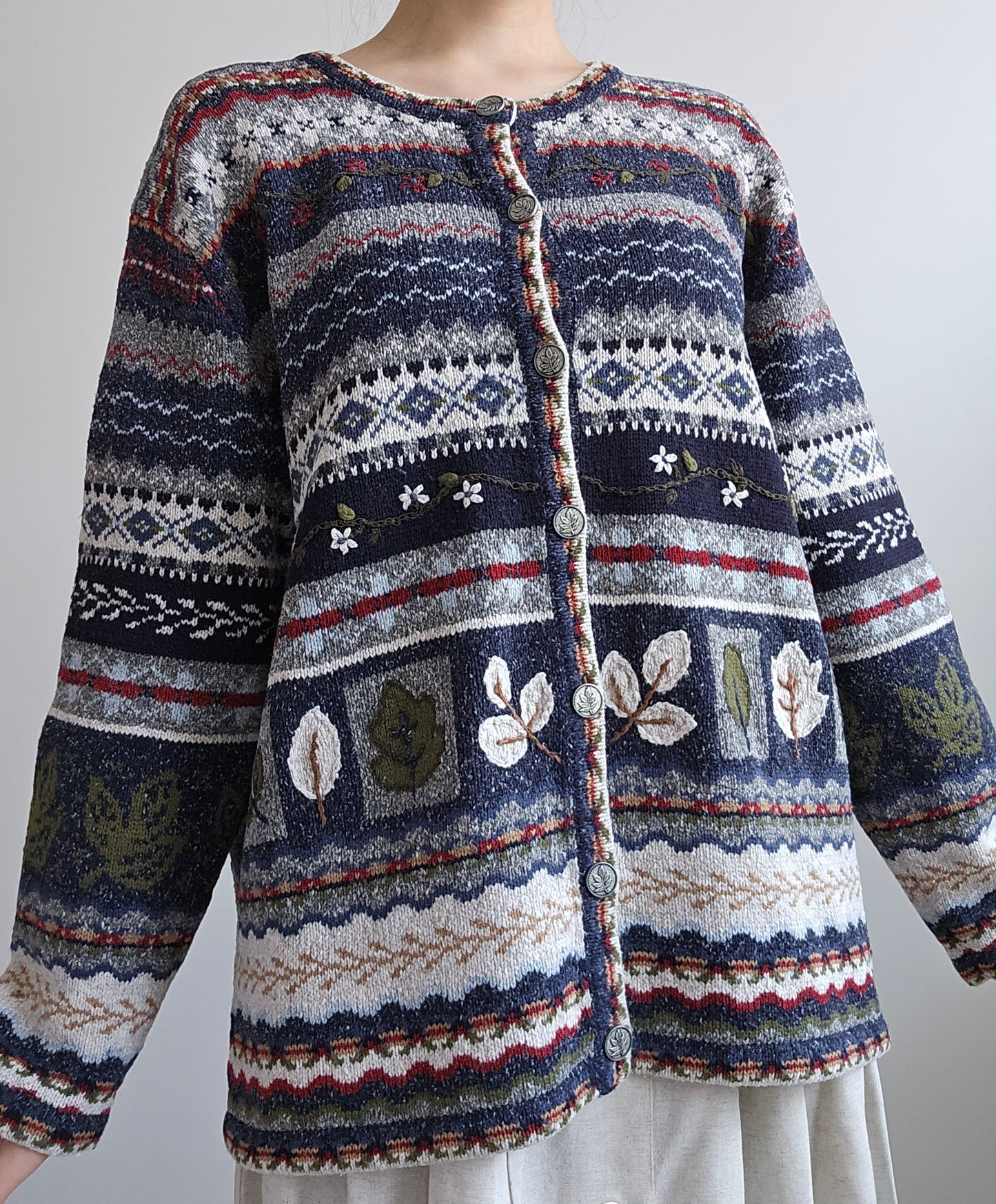 Cardigan vintage brodé à motifs - XXL