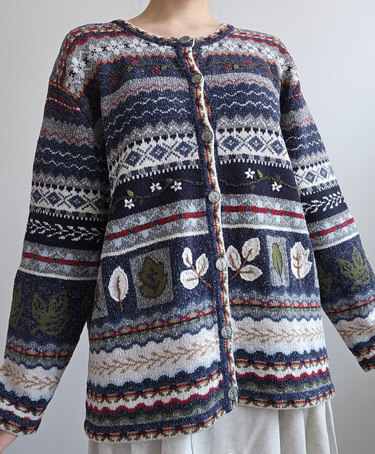 Cardigan vintage brodé à motifs - XXL
