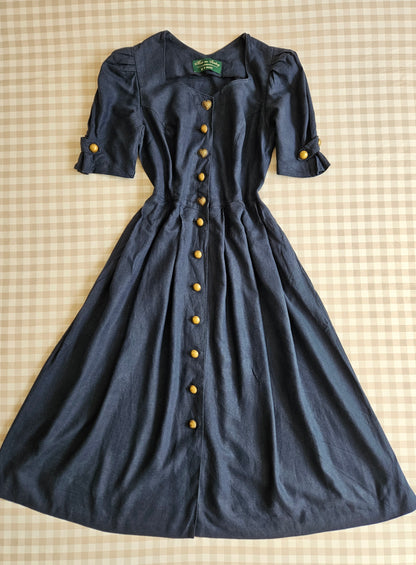 Robe en lin bleue foncée vintage - XL/XXL