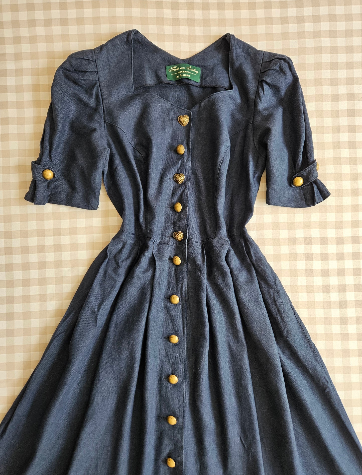 Robe en lin bleue foncée vintage - XL/XXL