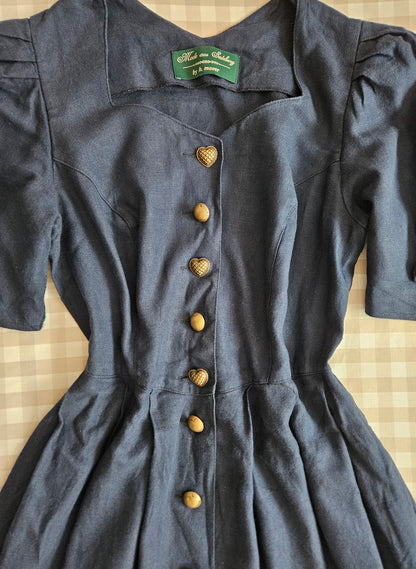 Robe en lin bleue foncée vintage - XL/XXL