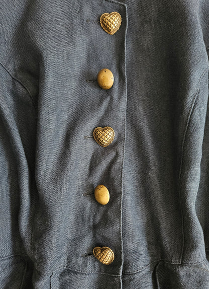 Robe en lin bleue foncée vintage - XL/XXL