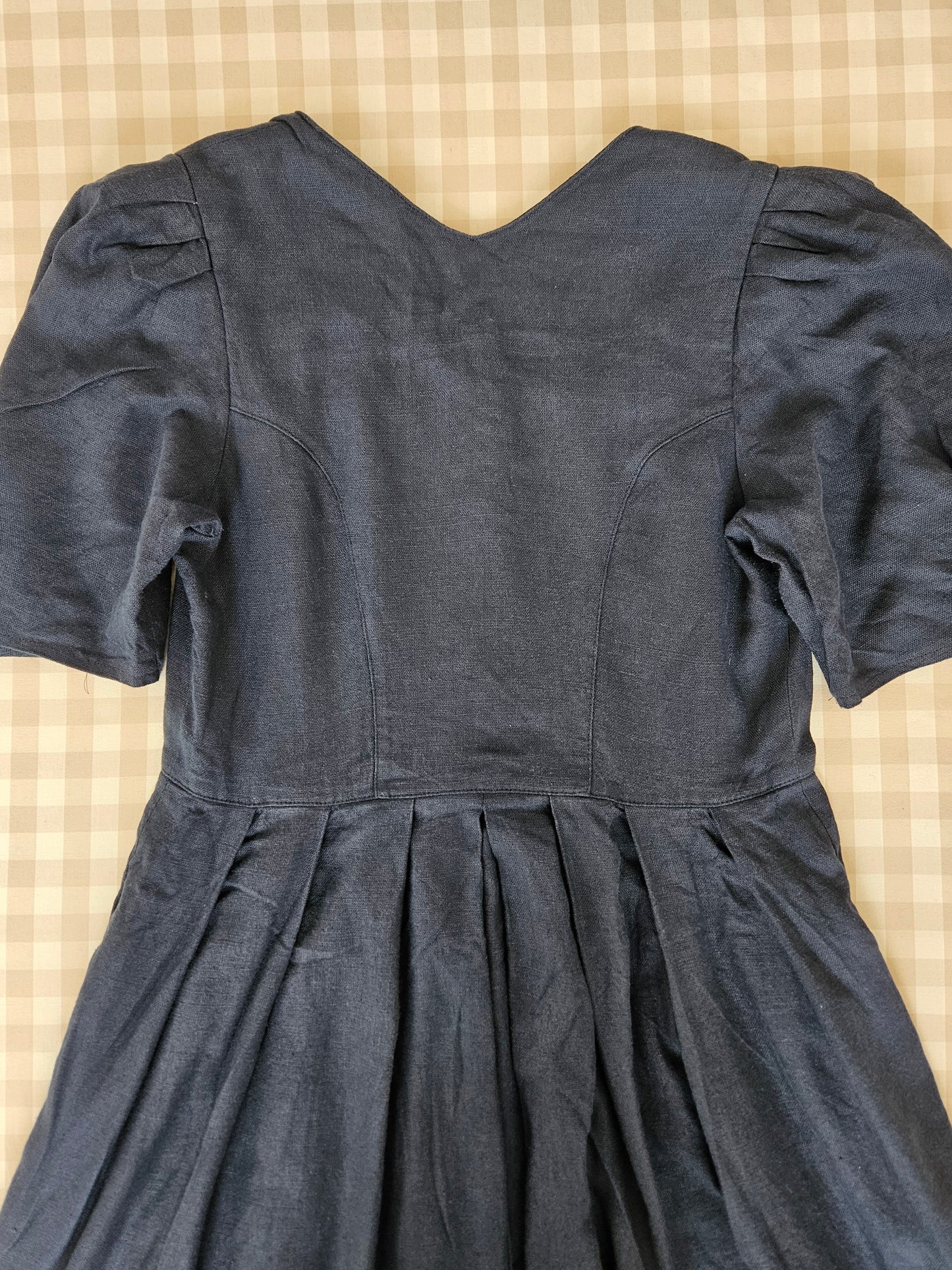 Robe en lin bleue foncée vintage - XL/XXL