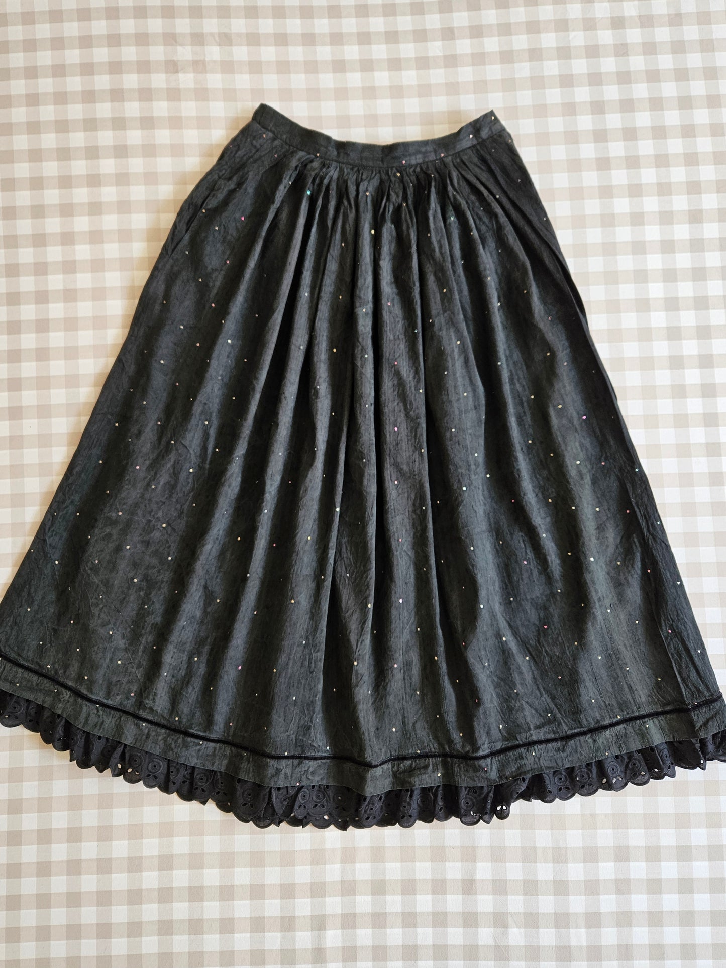 Jupe longue noire à pois vintage - XS