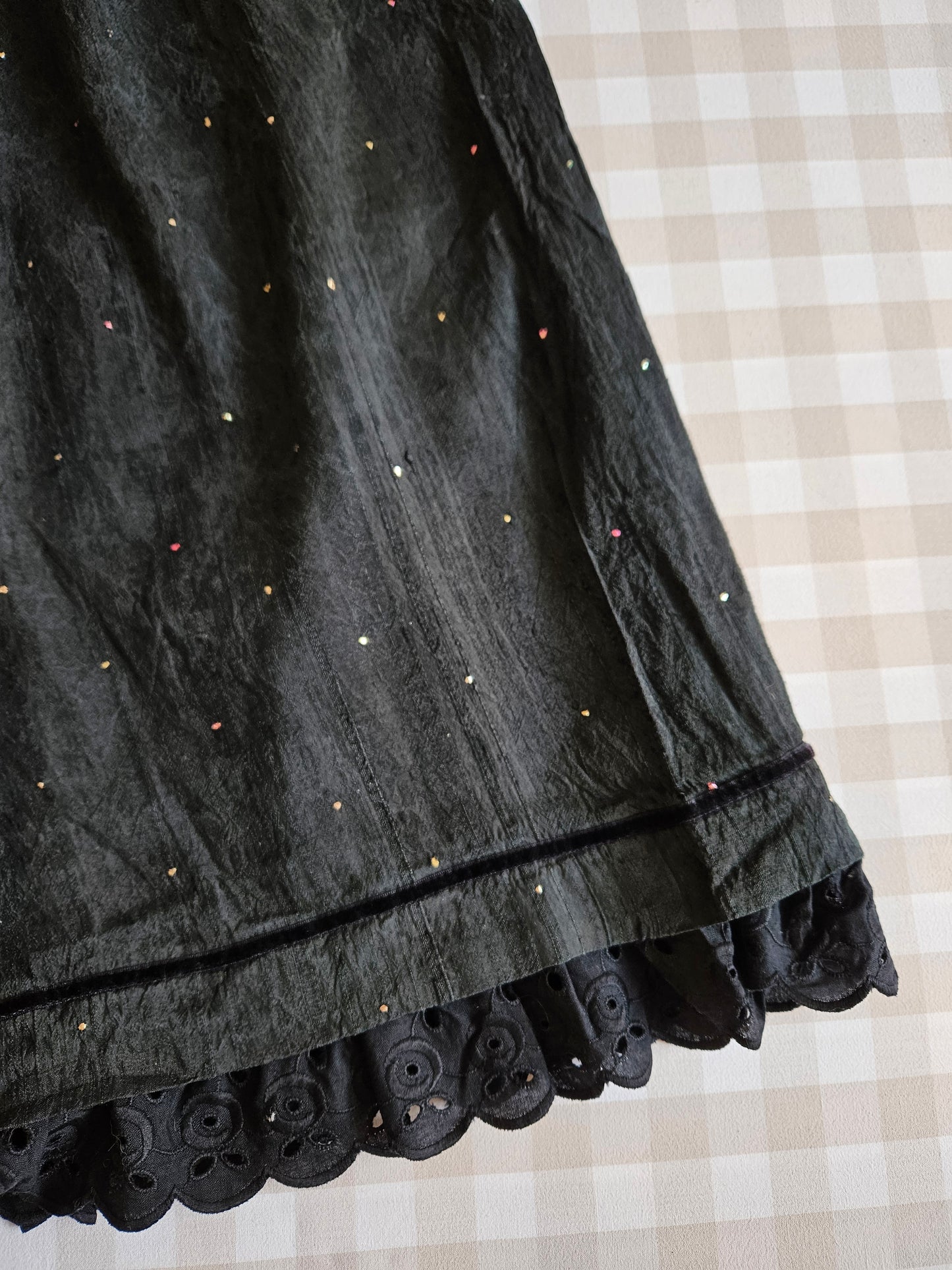 Jupe longue noire à pois vintage - XS