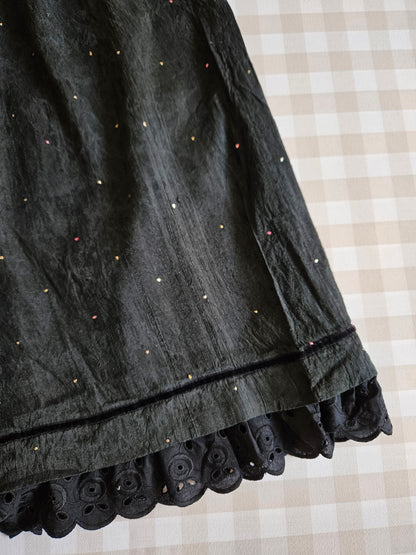 Jupe longue noire à pois vintage - XS