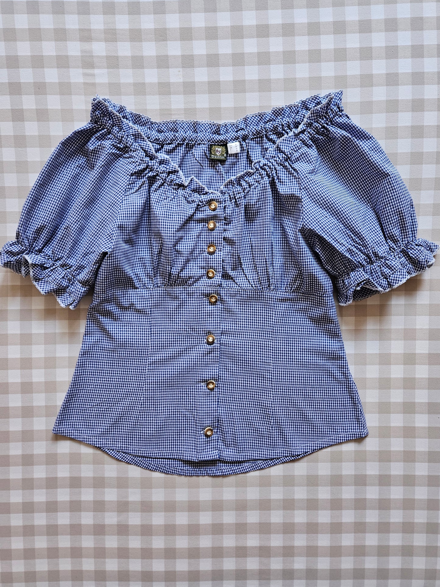 Vintage navy blue gingham blouse - M