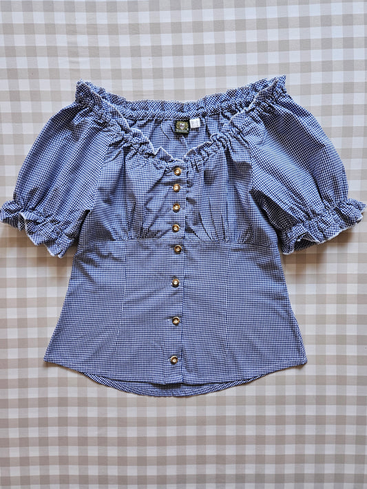 Blouse vintage bleu marine vichy - M