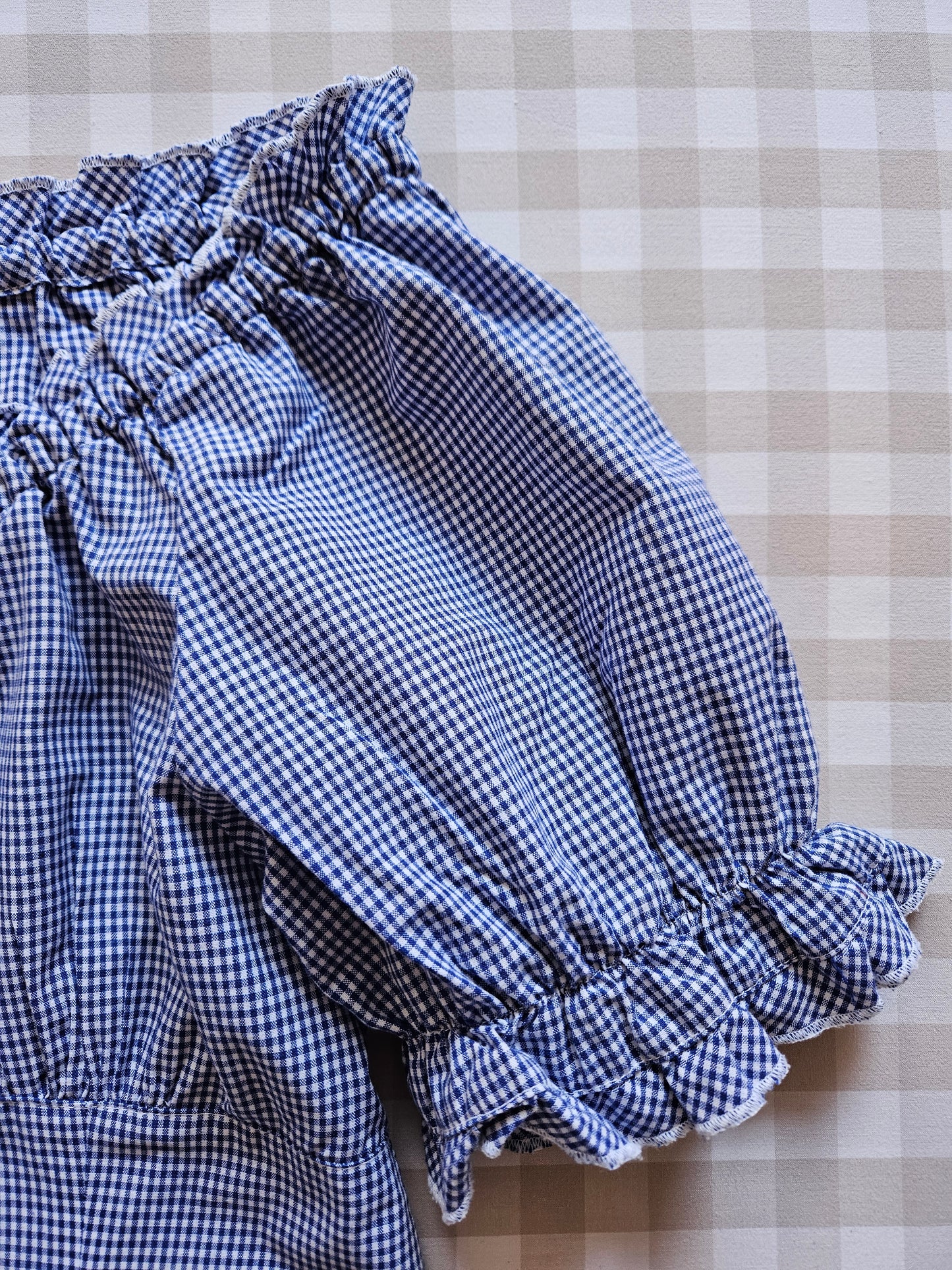 Vintage navy blue gingham blouse - M