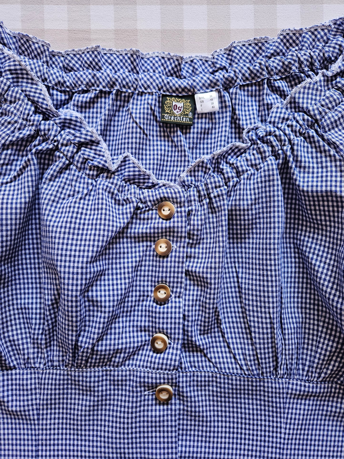 Vintage navy blue gingham blouse - M