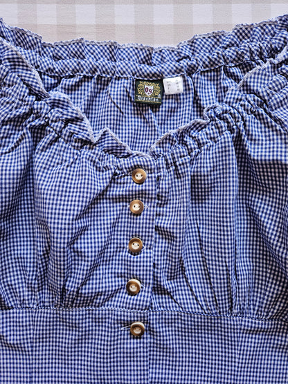 Vintage navy blue gingham blouse - M