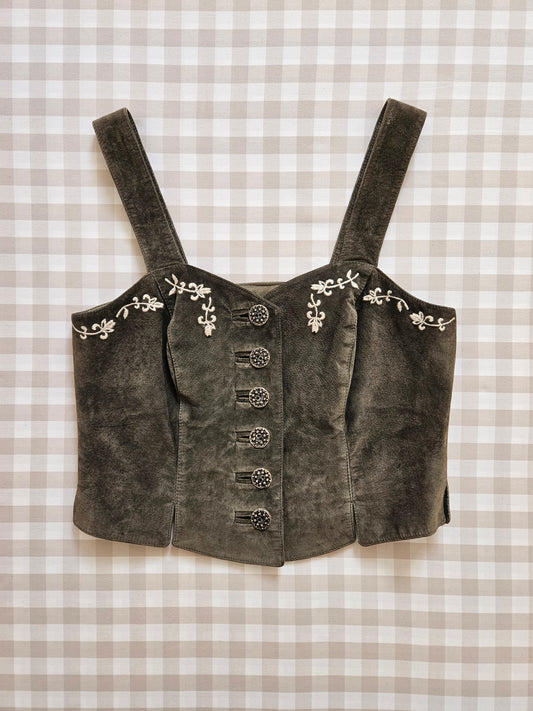 Top en cuir brodé vintage - M