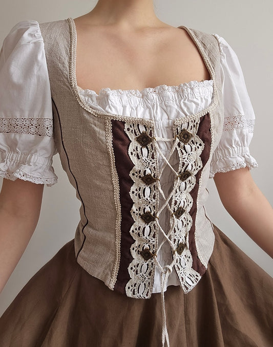 Top corset à lacets en lin vintage - XL