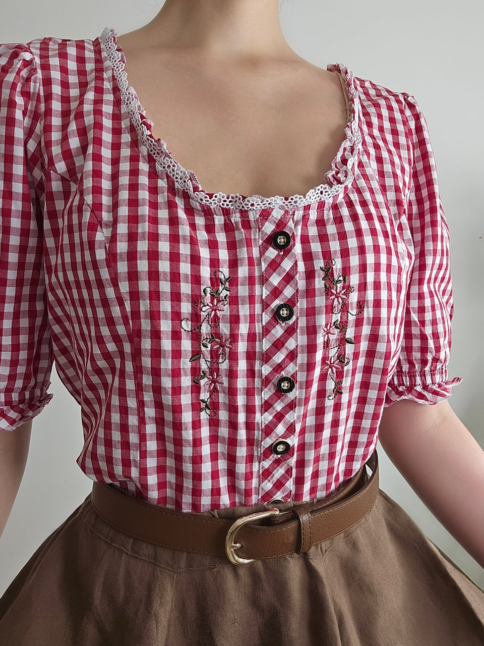 Blouse brodée à carreaux en coton - L/XL