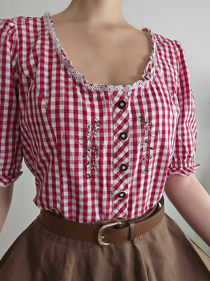 Blouse brodée à carreaux en coton - L/XL
