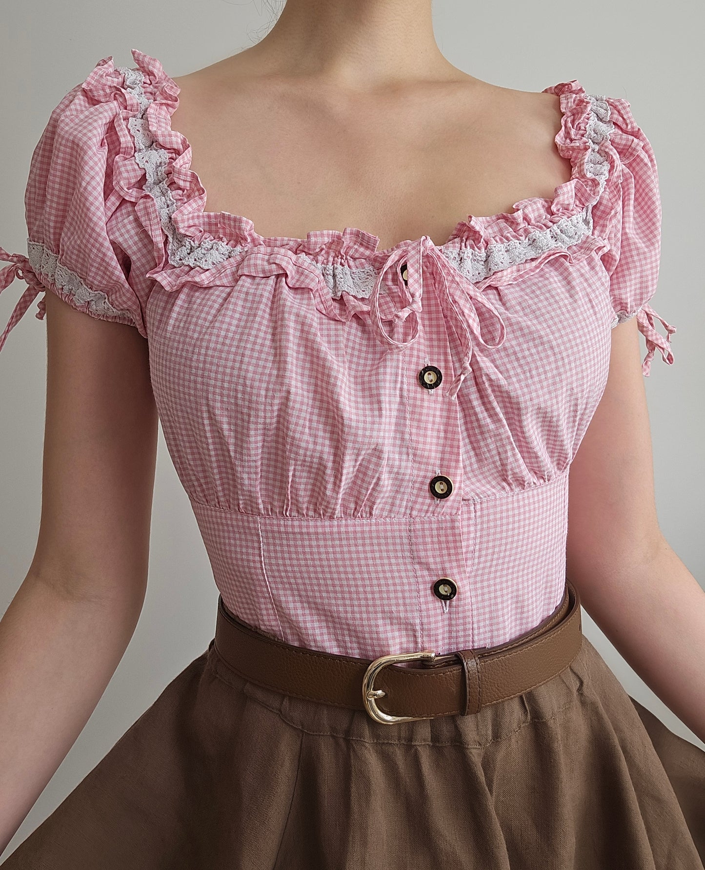 Blouse à carreaux rose - M