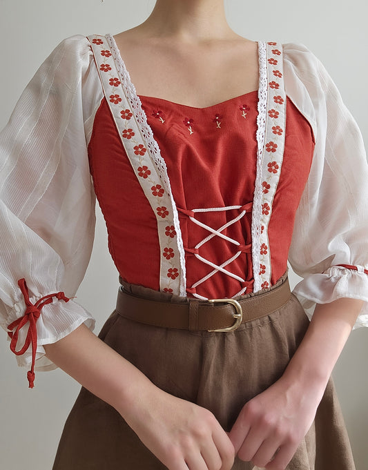 Top à lacets brodé cottagecore - XL/XXL