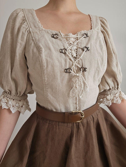 Top corset en lin beige - L/XL