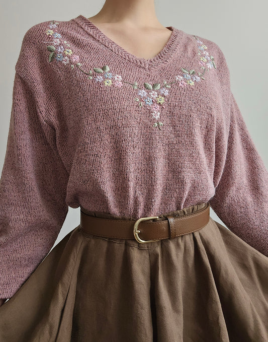 Pull fin vintage rose - M