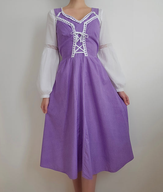 Robe cottagecore vintage violette à pois en coton - XS/S