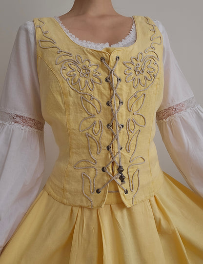 Haut corset à lacets en lin brodé - L/XL