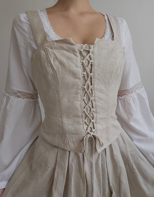 Top corset beige en lin - M/L