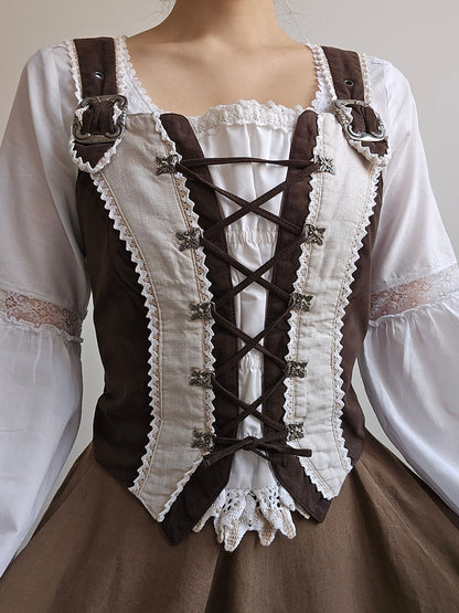 Corset à lacets en lin beige/marron - S/M