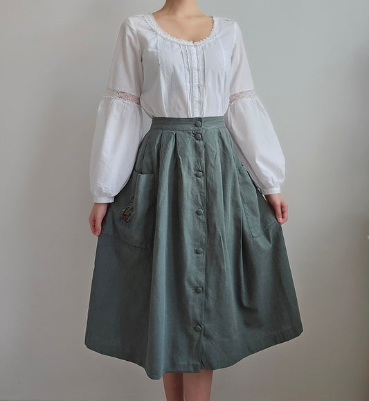 Jupe midi cottagecore vintage brodée - L